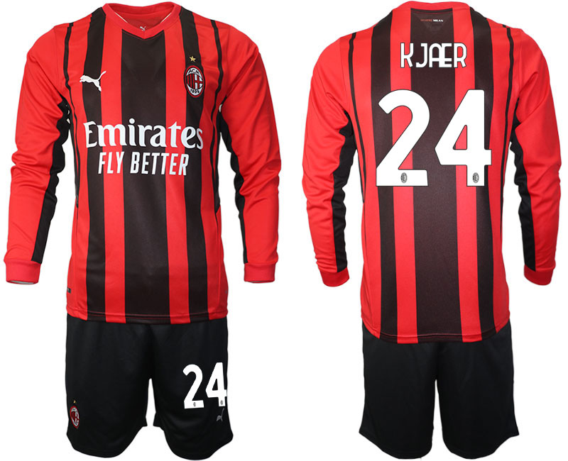 Men 2021-2022 Club Ac Milan home red Long Sleeve #24 Soccer Jersey->ac milan jersey->Soccer Club Jersey